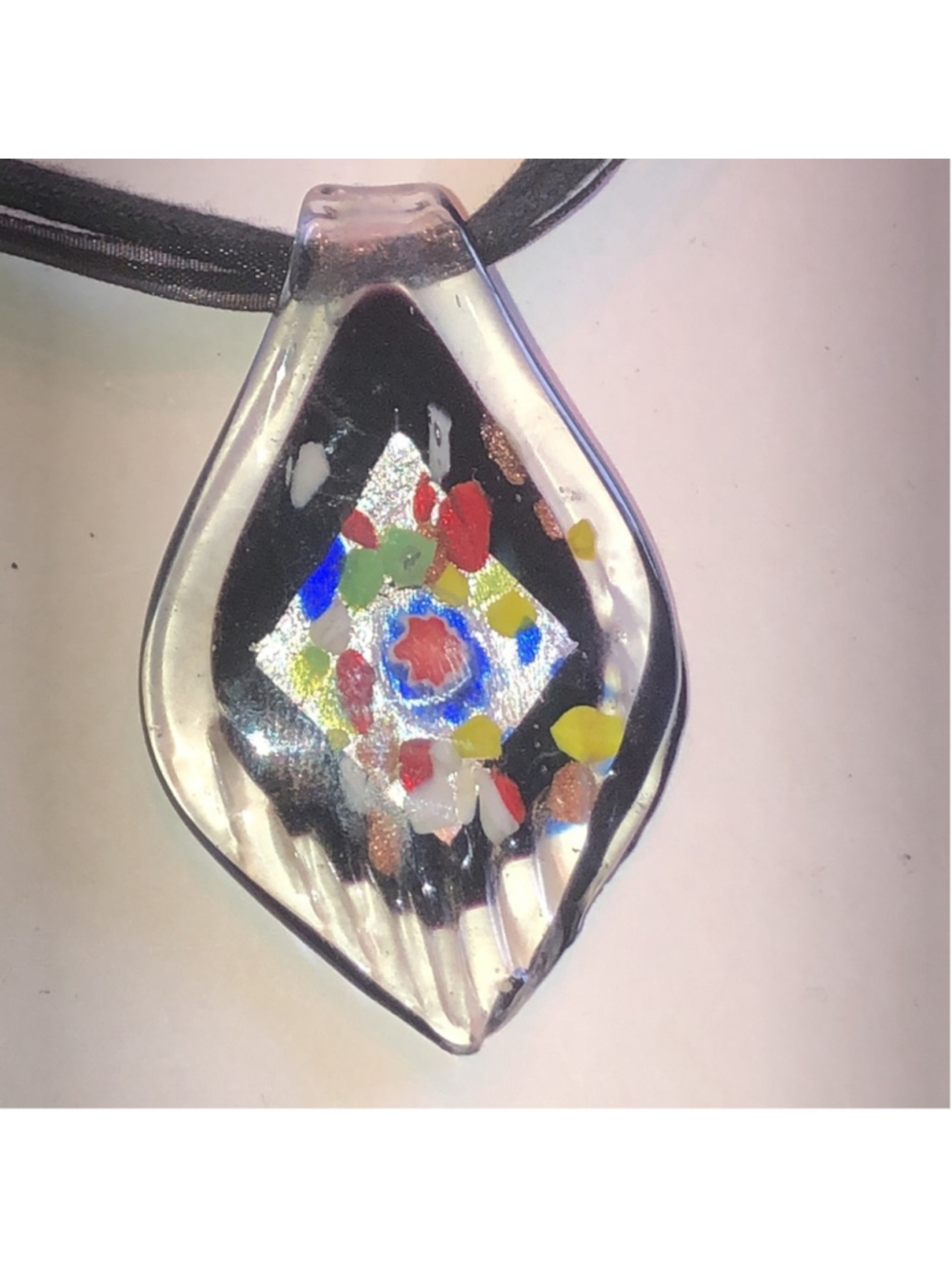Artistic Murano-Style Multicolor Glass Pendant Necklace